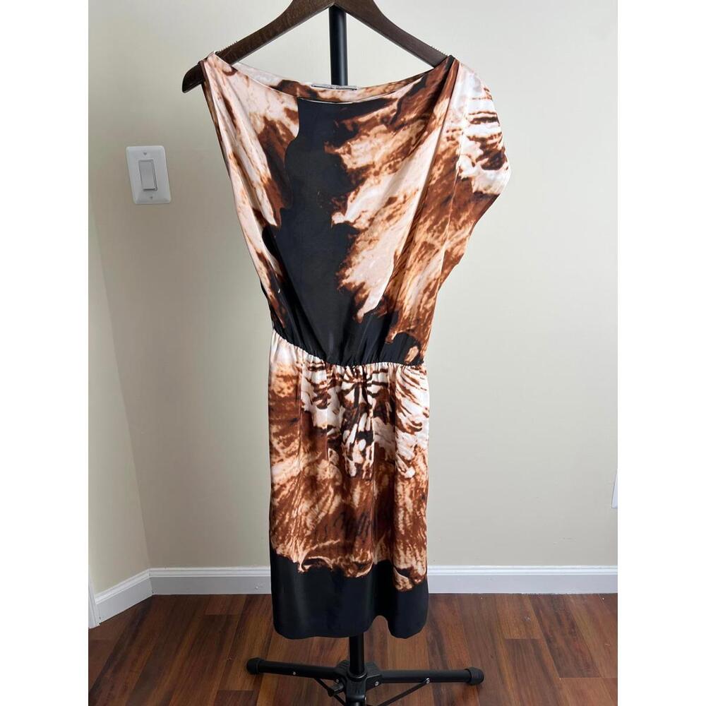 Robert Rodriguez Carrera 100% Silk Dress Abstract Brown Black Print Size Small